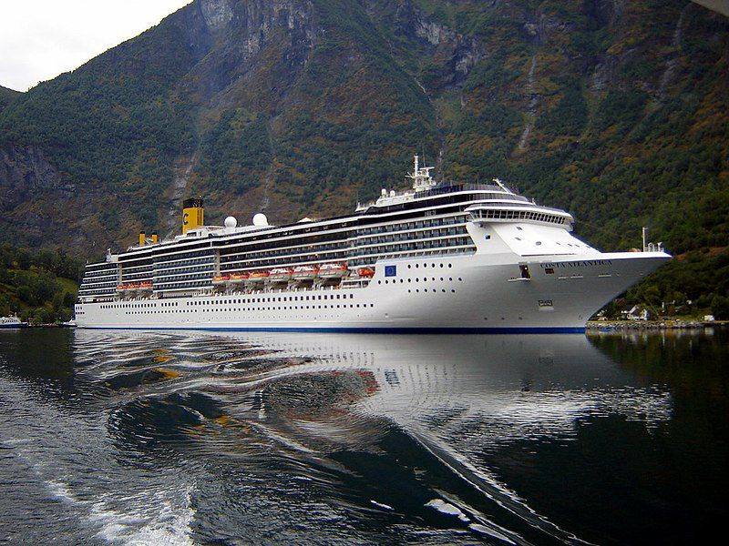 Ship under a mountain