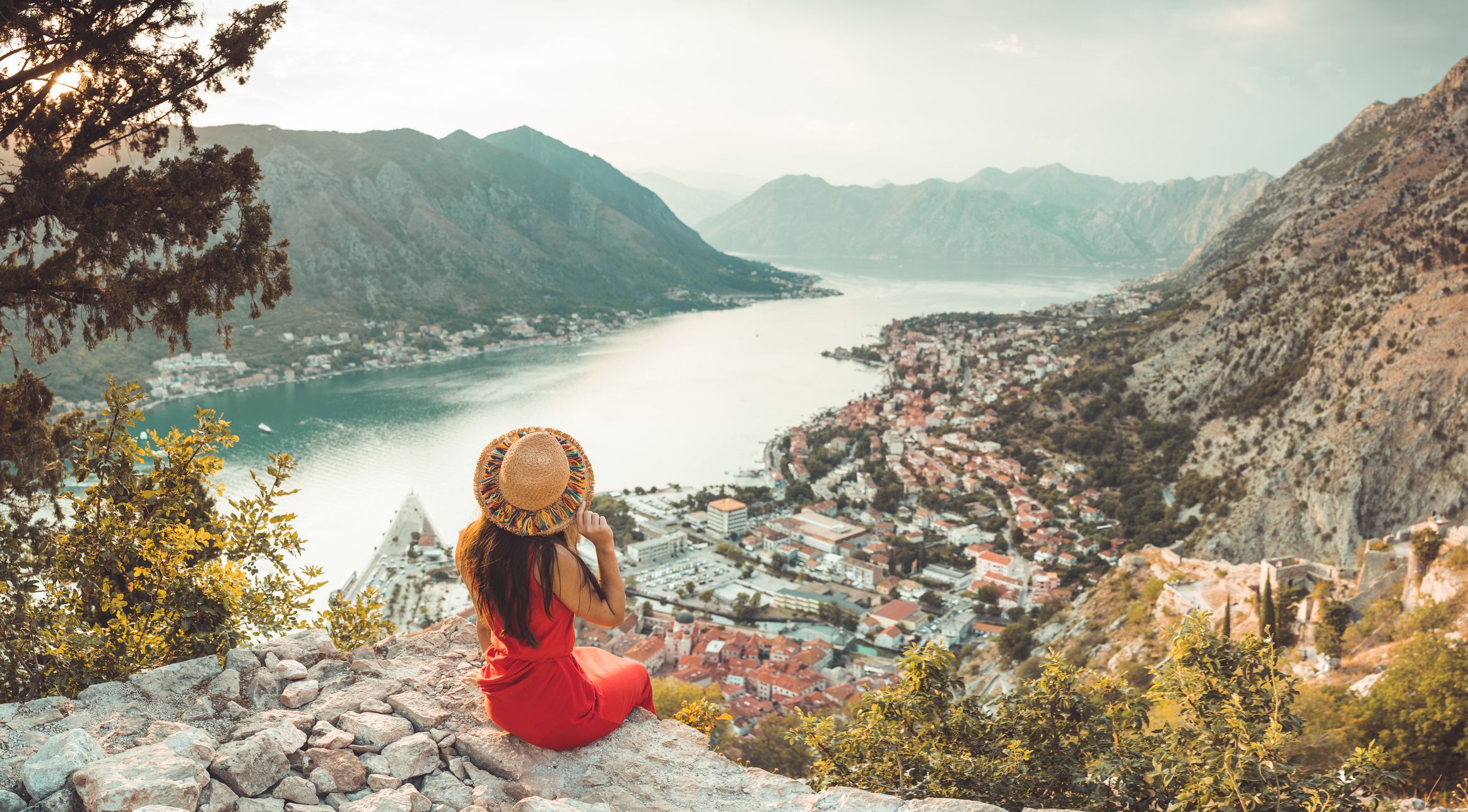 Young Lady relax over Kotor, Montenegro Holiday destination
