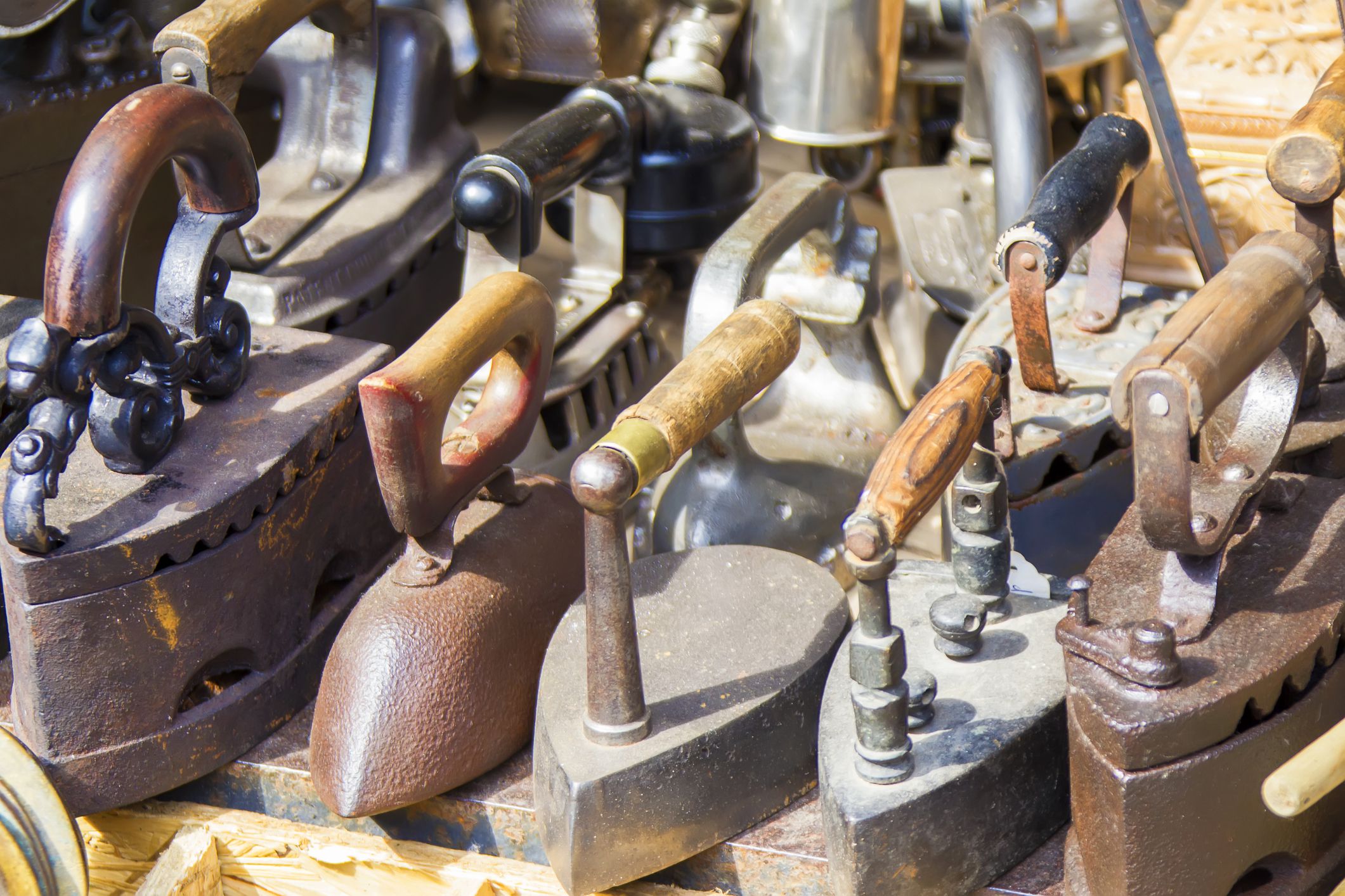 Old ancient metal irons.Retro iron
