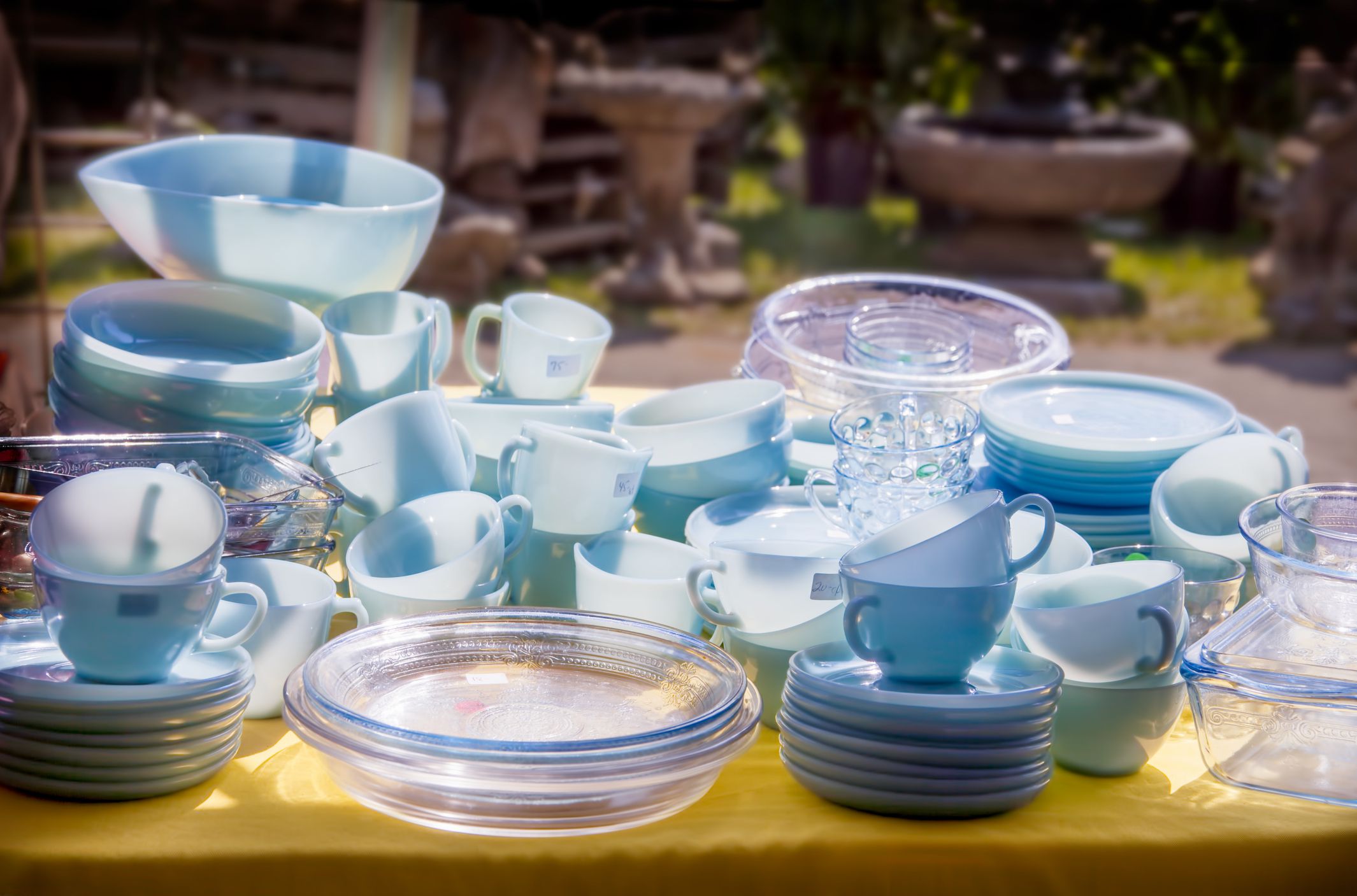 Turquoise and sapphire blue vintage glass tableware