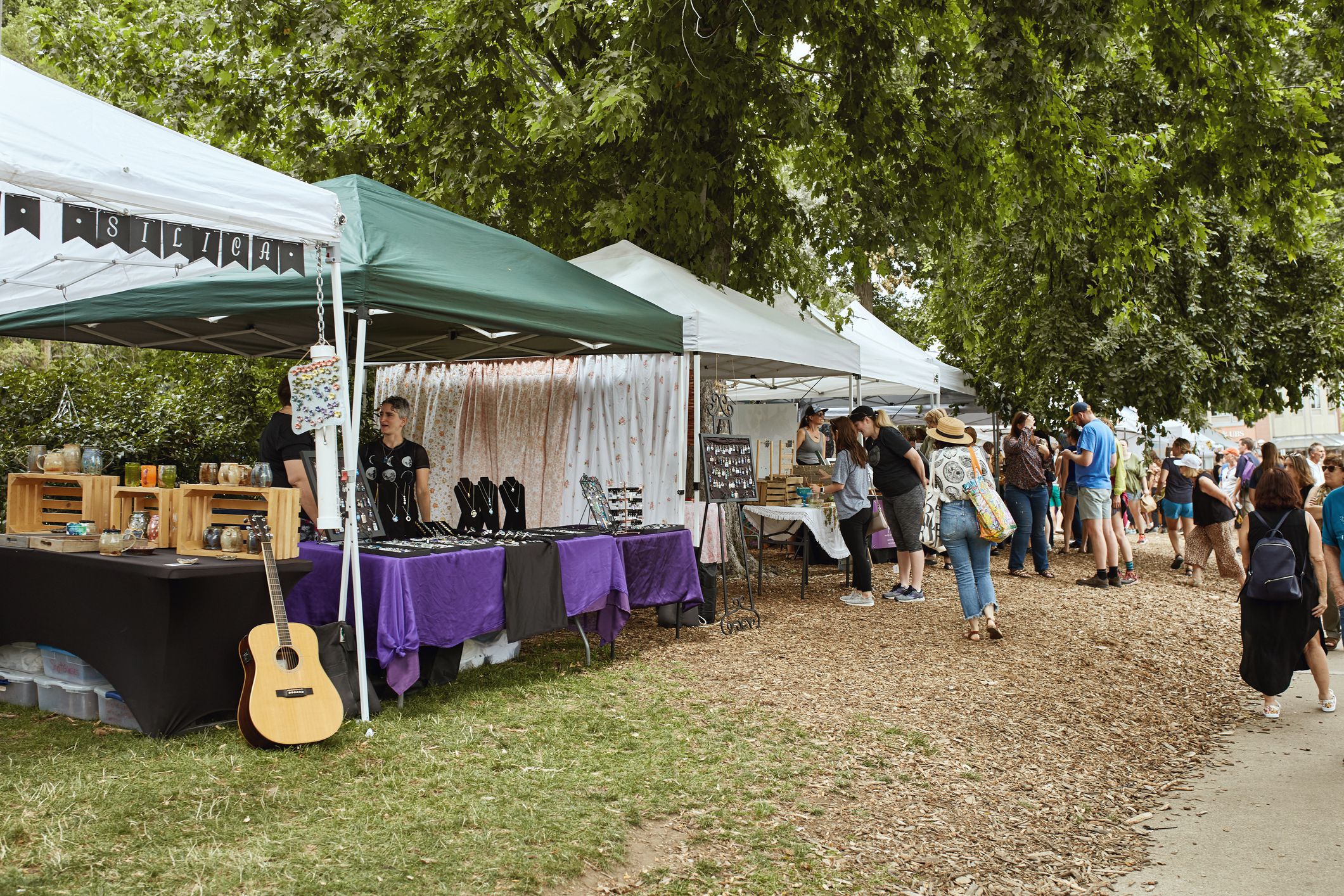 Boulder, Colorado - August 10th, 2019: Crowds of shopping at Boulder County Farmers Market on a Summer day