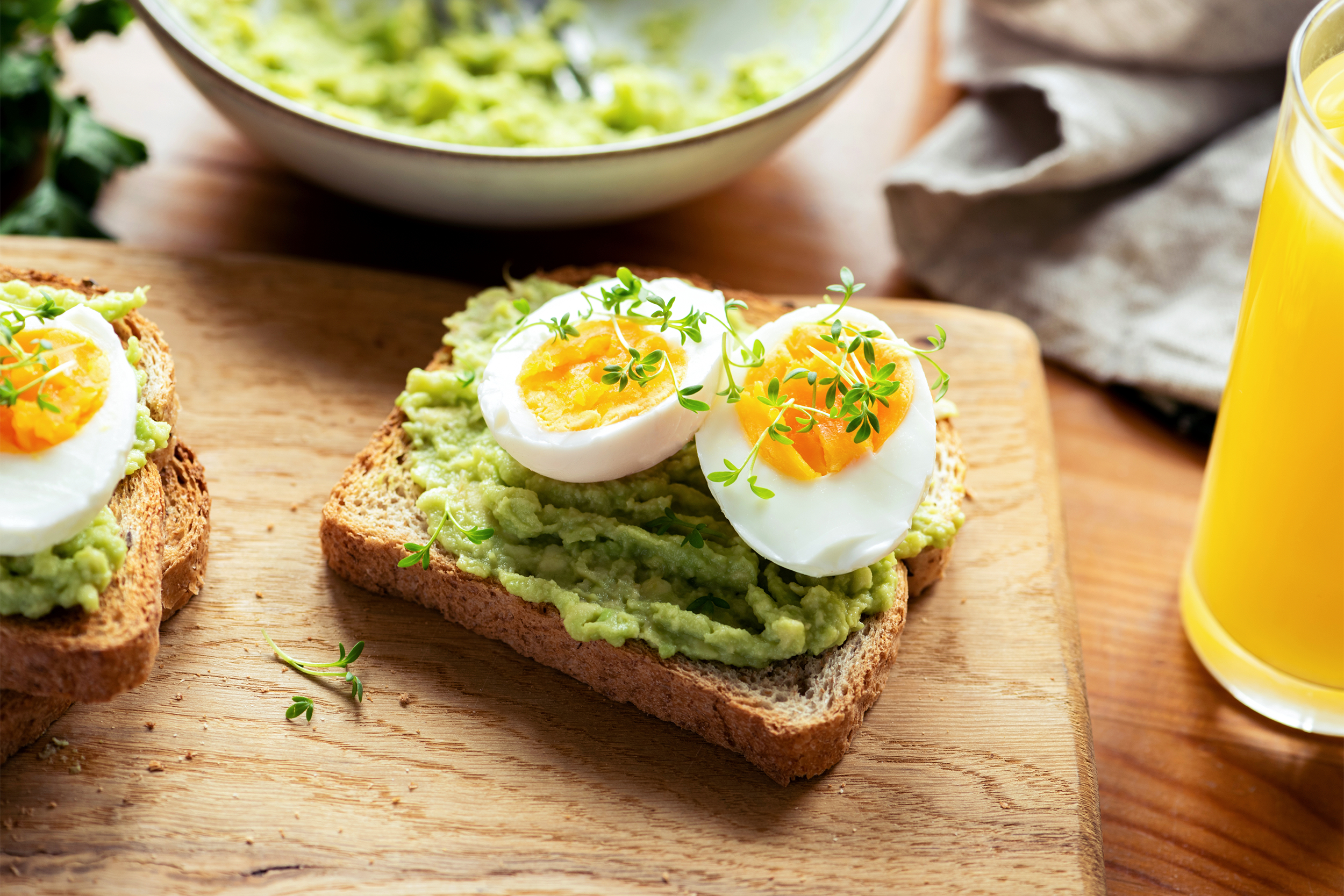 avocado toast with soft boiled eggs