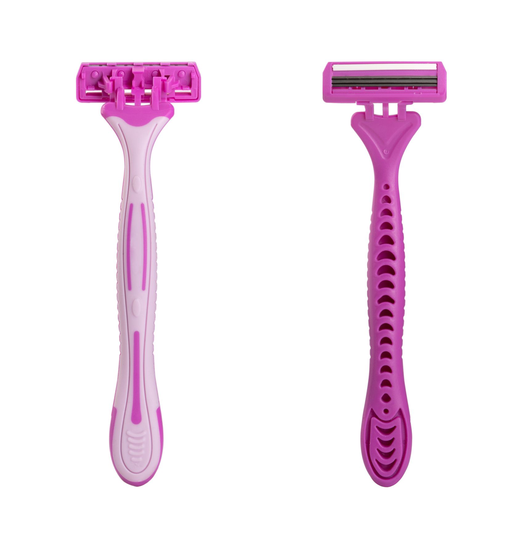 flat shot female disposable razors isolated on white background.