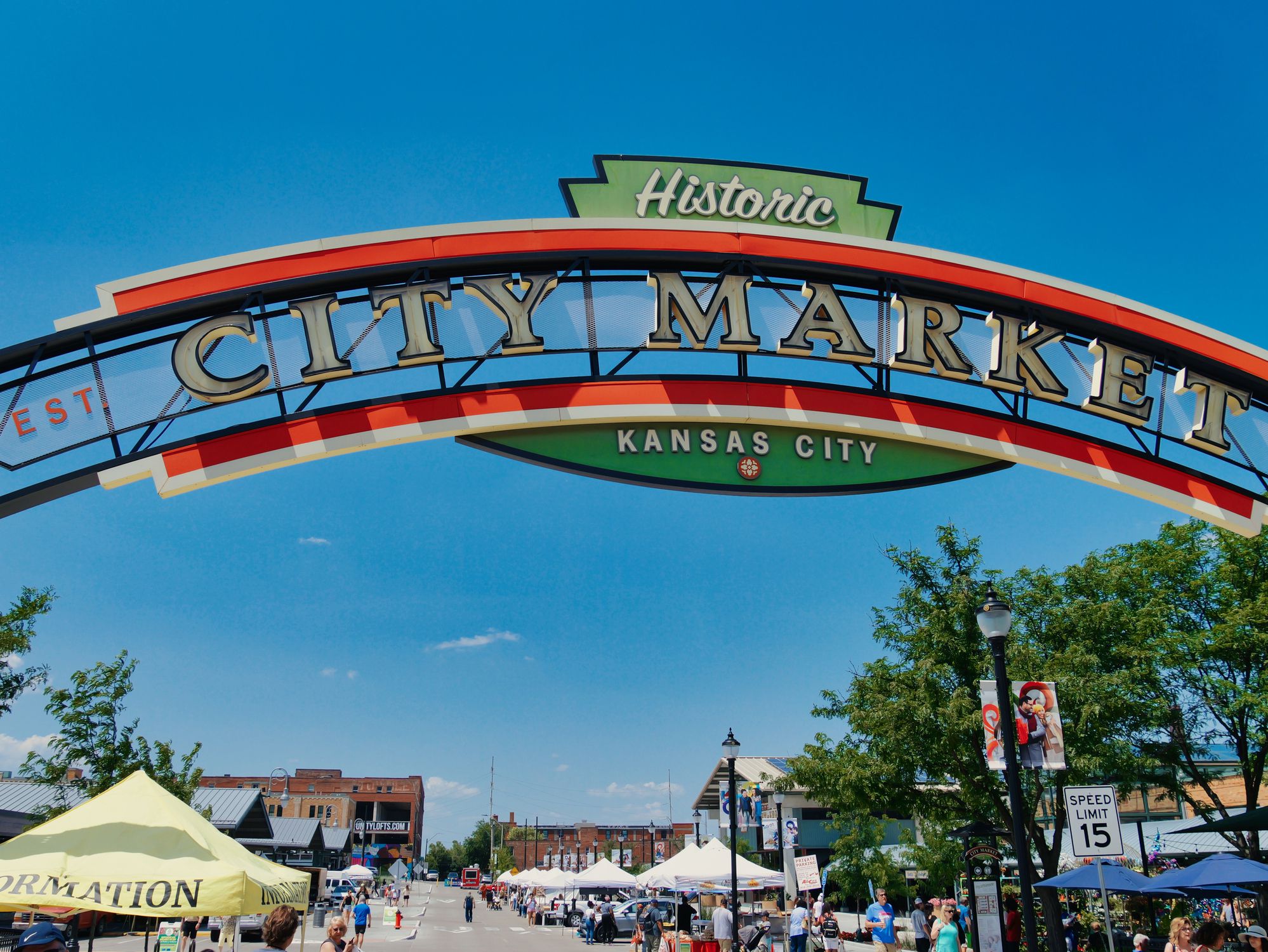 Kansas City, Missouri - June 3, 2023: City Market - River Market KC Entrance Sign
