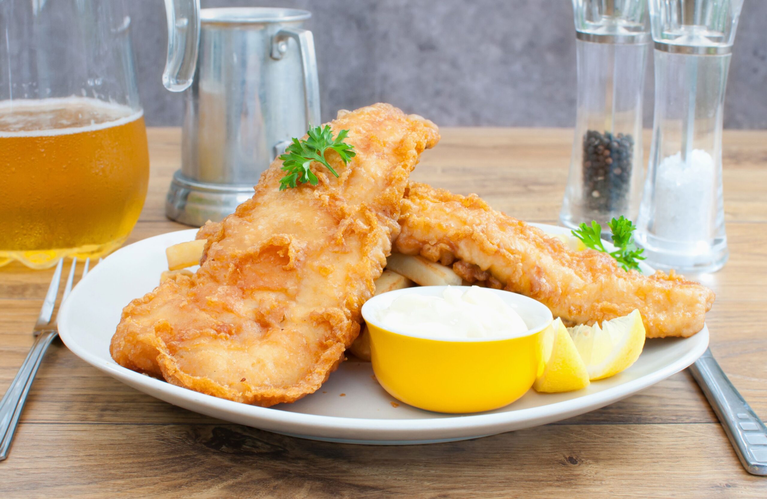 Traditional plate of fish and chips