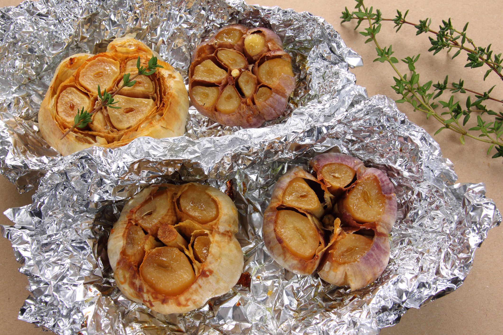 Fresh roasted garlic with olive oil and spices.