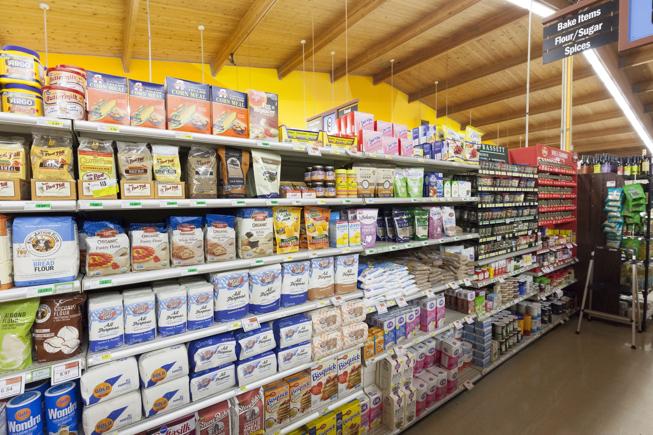 Cooking supplies section in grocery store