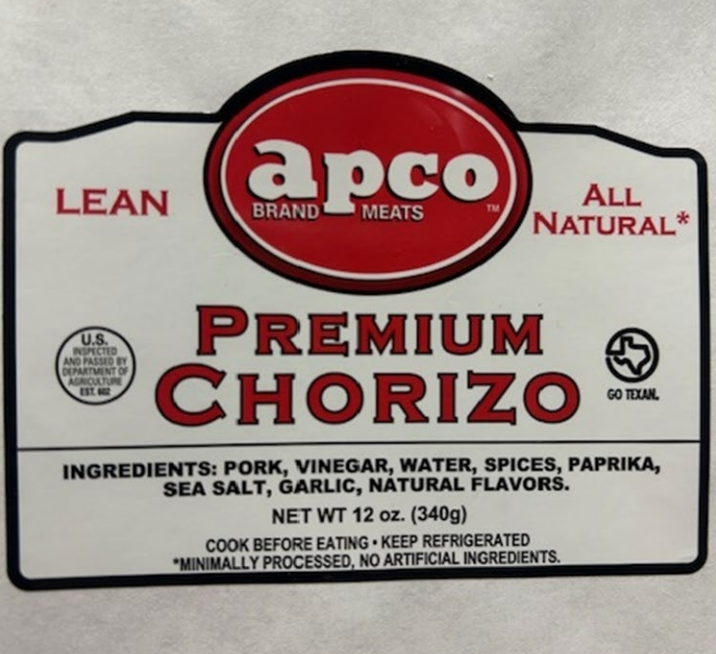 Apco chorizo recall label