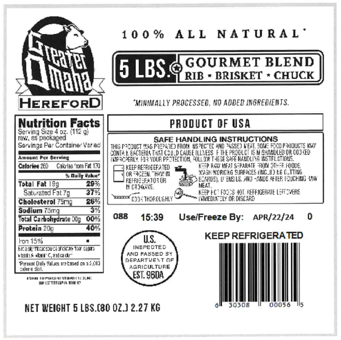 Greater Omaha beef recall label
