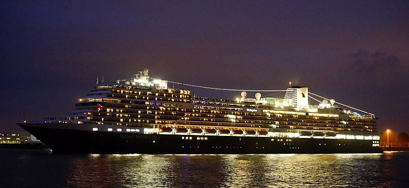 A cruise ship at night