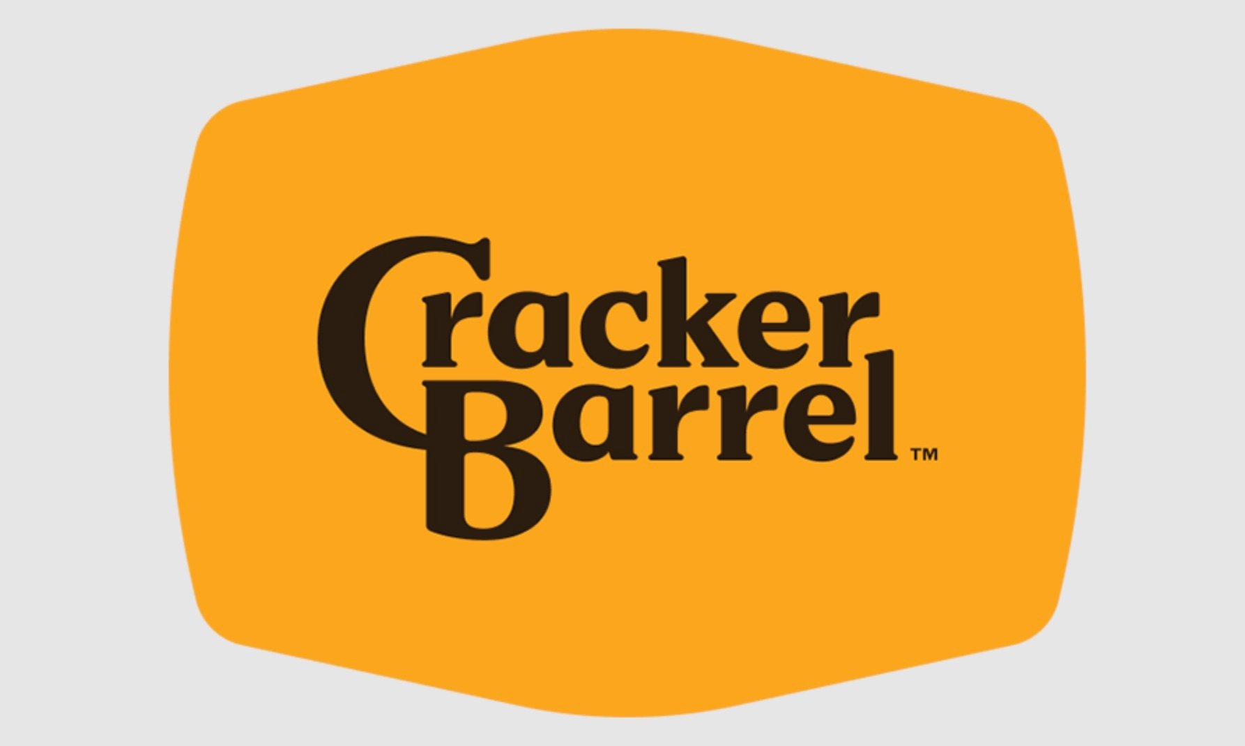 Cracker Barrel logo featuring the brand name in bold black letters on a rounded, orange, rectangular background.