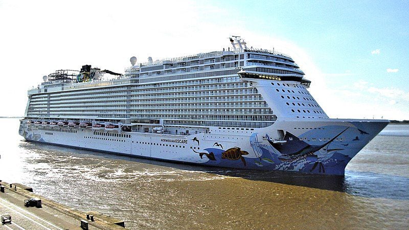 Cruise ship docked at beach