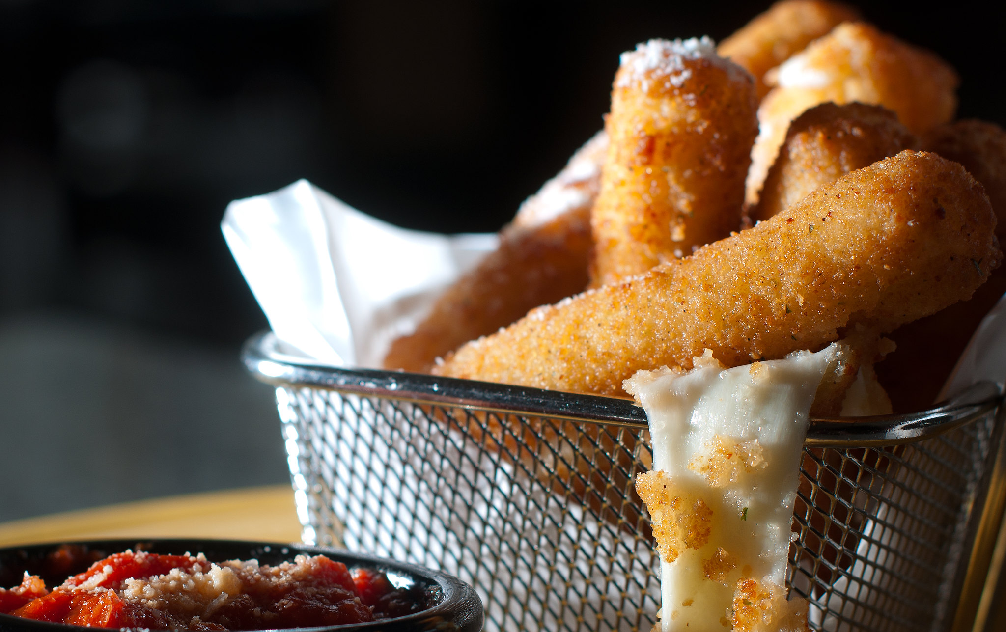 Closeup of Mozzarella Sticks in a Basket