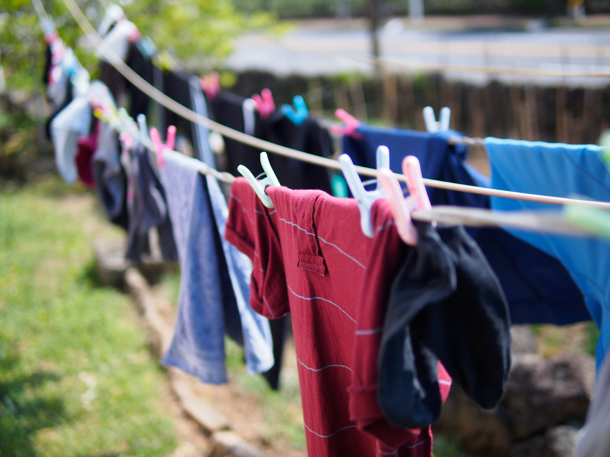 Laundry Drying Outside on a Two Lines With Clothes Hangers