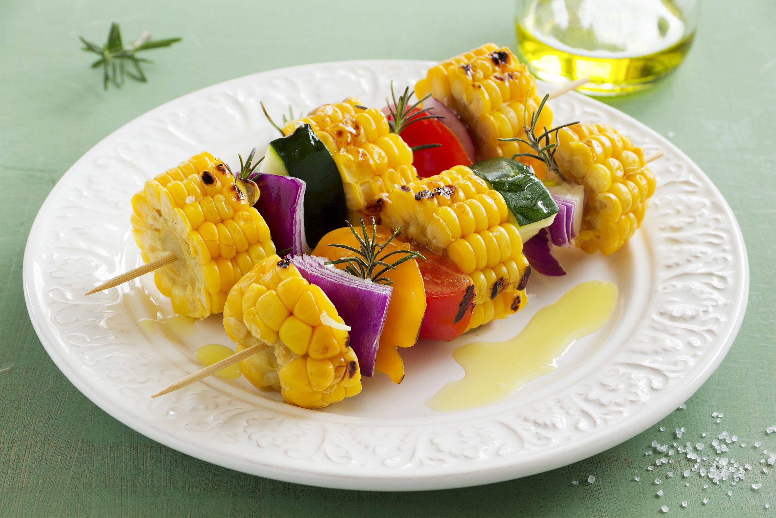Grilled corn and vegetable kabob