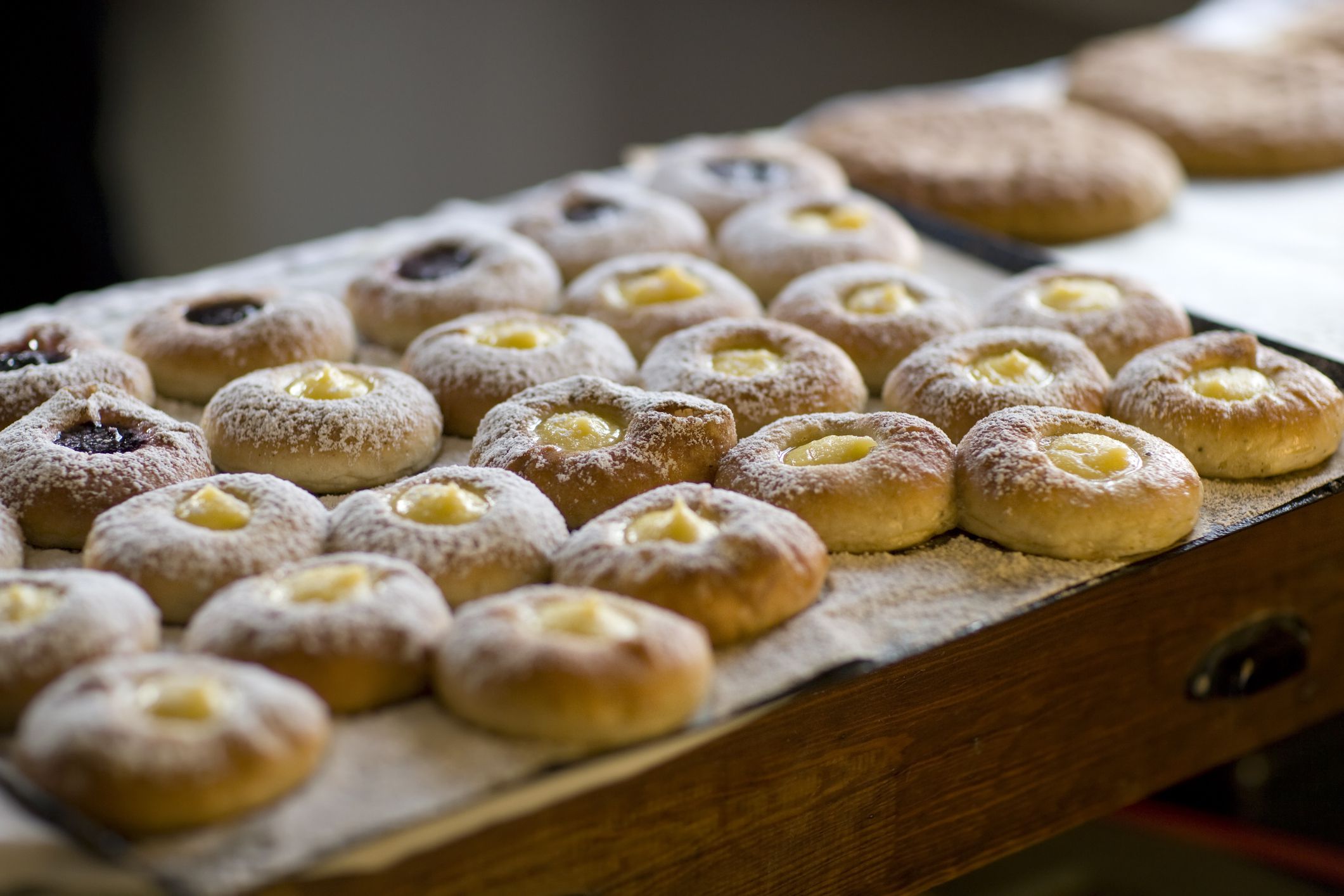 Tray of sweet buns with custard filling. In aRGB color space for beautiful prints.
