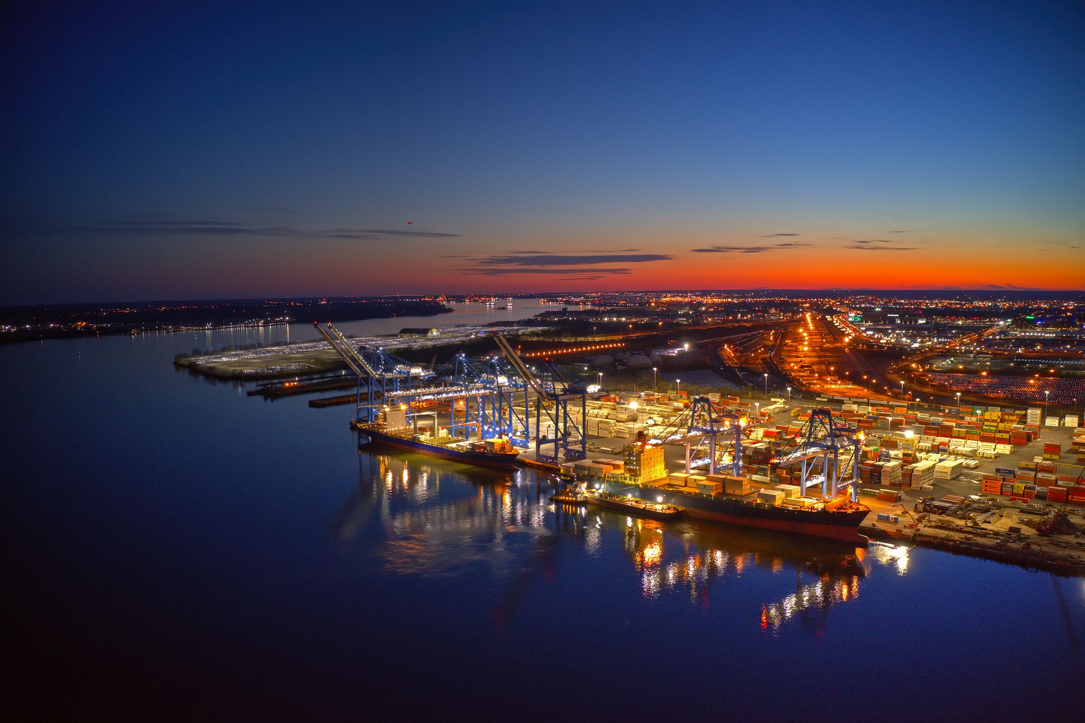Aerial View of Port of Philadelphia at Night
