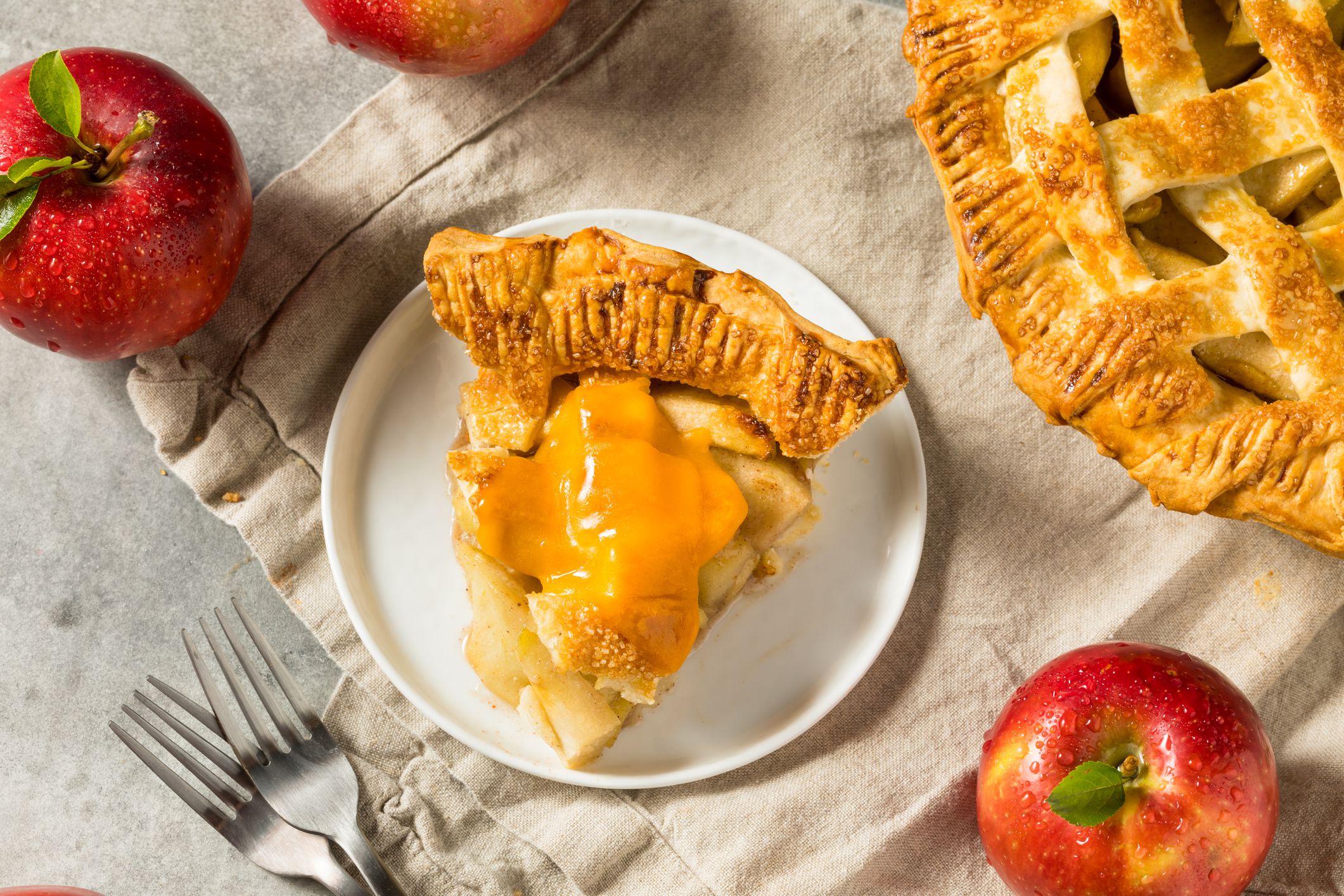 Homemade Sweet American Apple Pie with Cheddar Cheese Slice on Top
