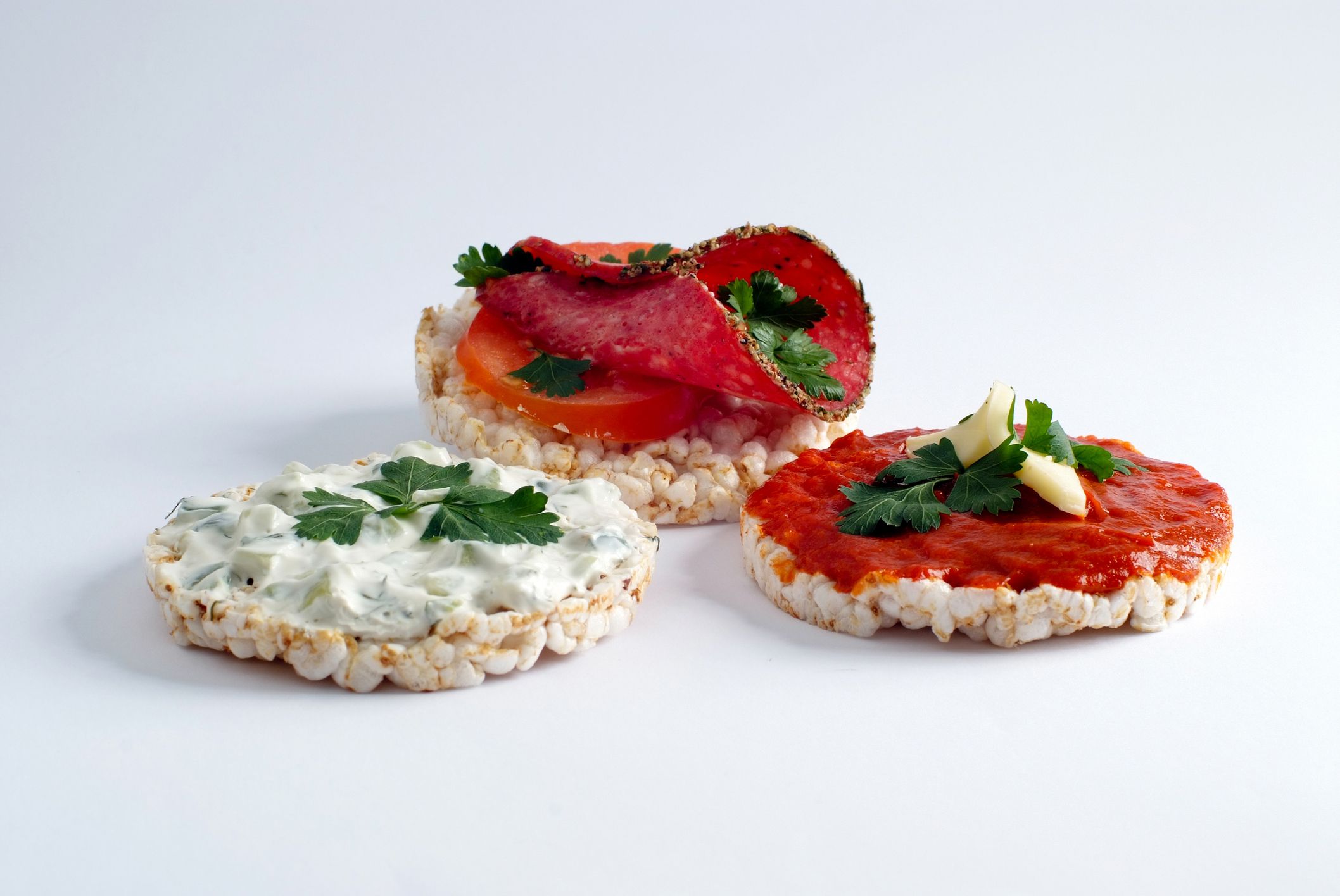 Healthy Rice Cake Sandwich on white background
