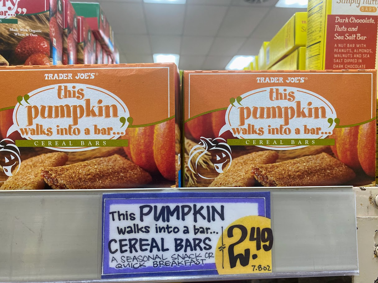 trader joe's this pumpkin walks into a bar cereal bars
