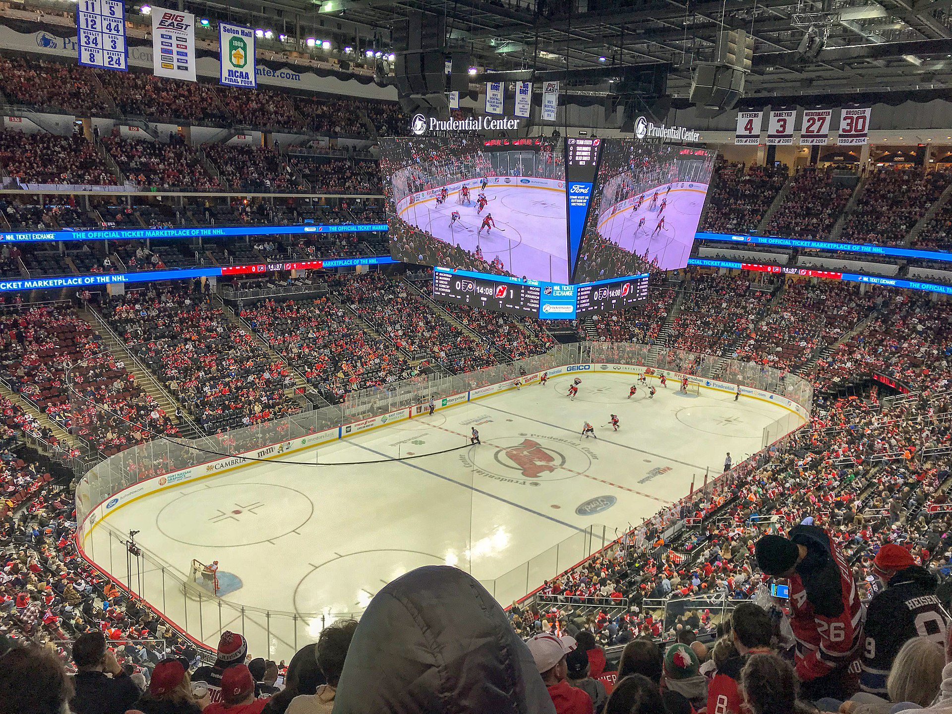 The interior of the Prudential Center in Newark, New Jersey during a New Jersey Devils game