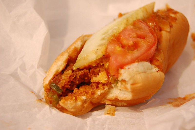 Mother-in-Law Sandwich, aka Tamale On A Bun, Fat Johnnie's - Chicago, IL Photo by Amy C Evans, SFA oral historian March 2008