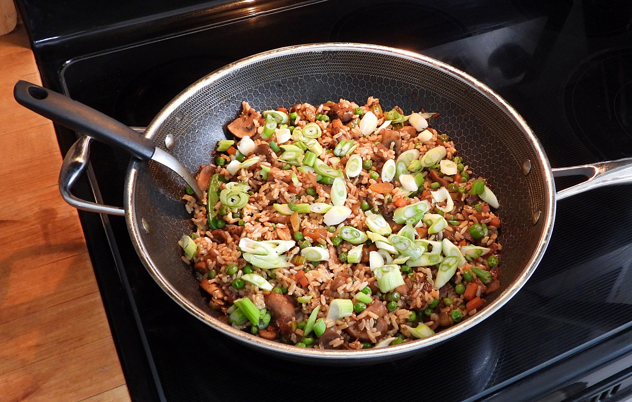 Fried Rice in a Skillet on the Stovetop