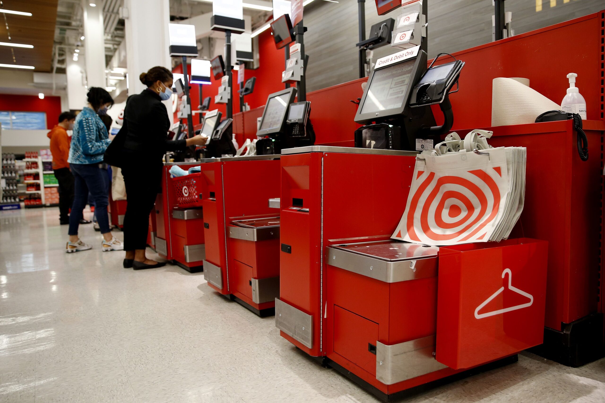 View of Target shoppers using self-checkout