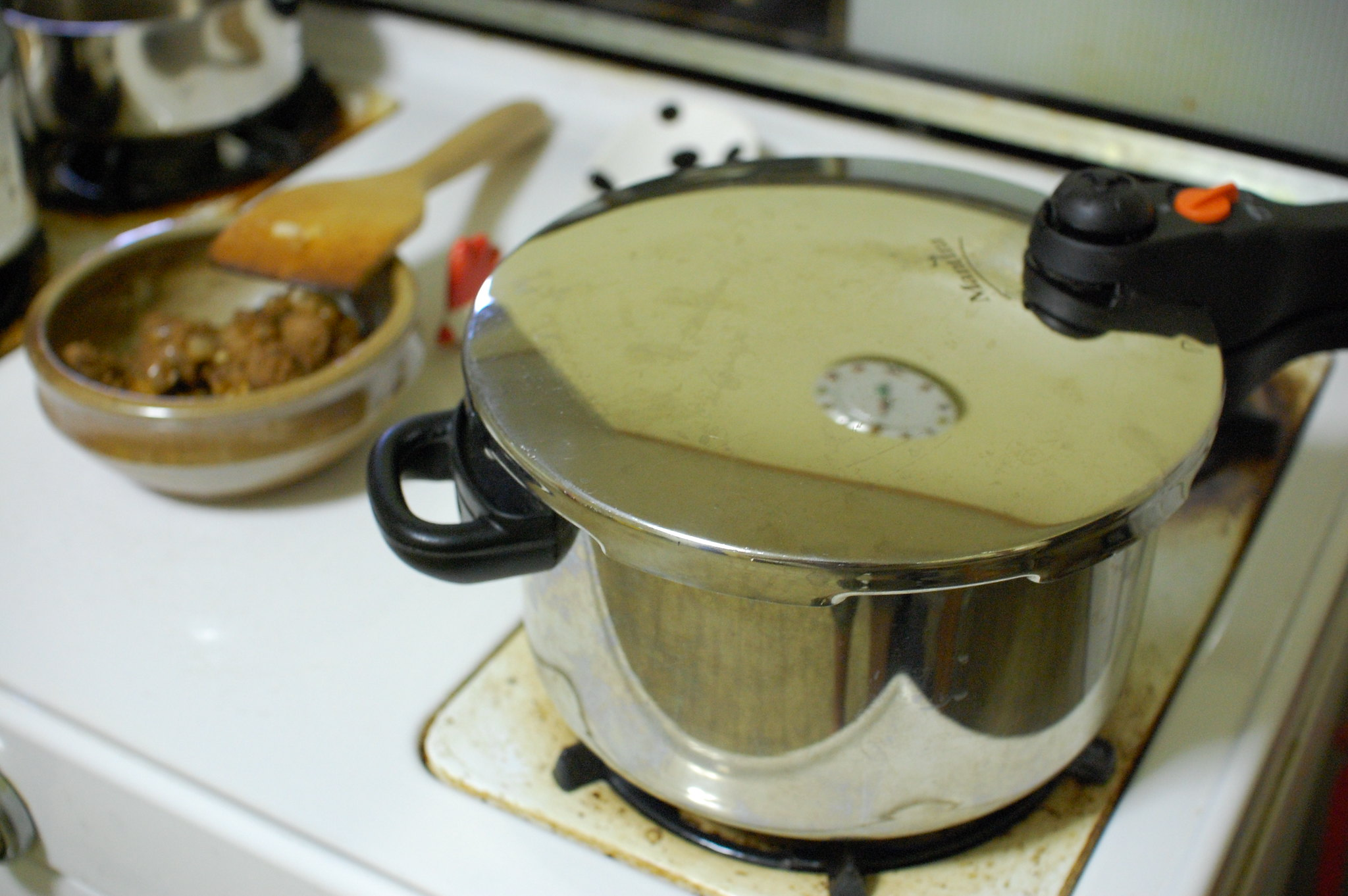 Pressure Cooker Cooking on Stovetop, Selective Focus