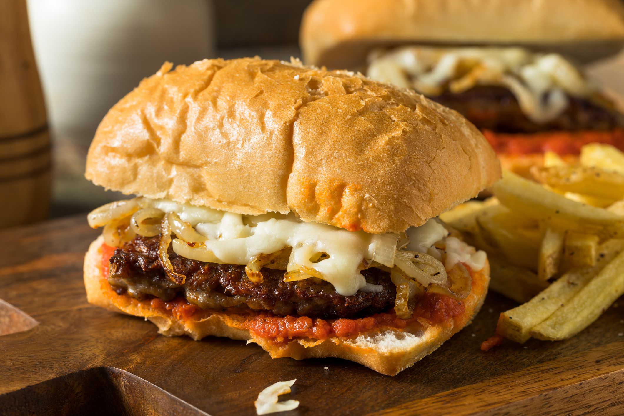 Homemade Italian Cudighi Sausage Sandwich with Mozzarella and Tomato Sauce