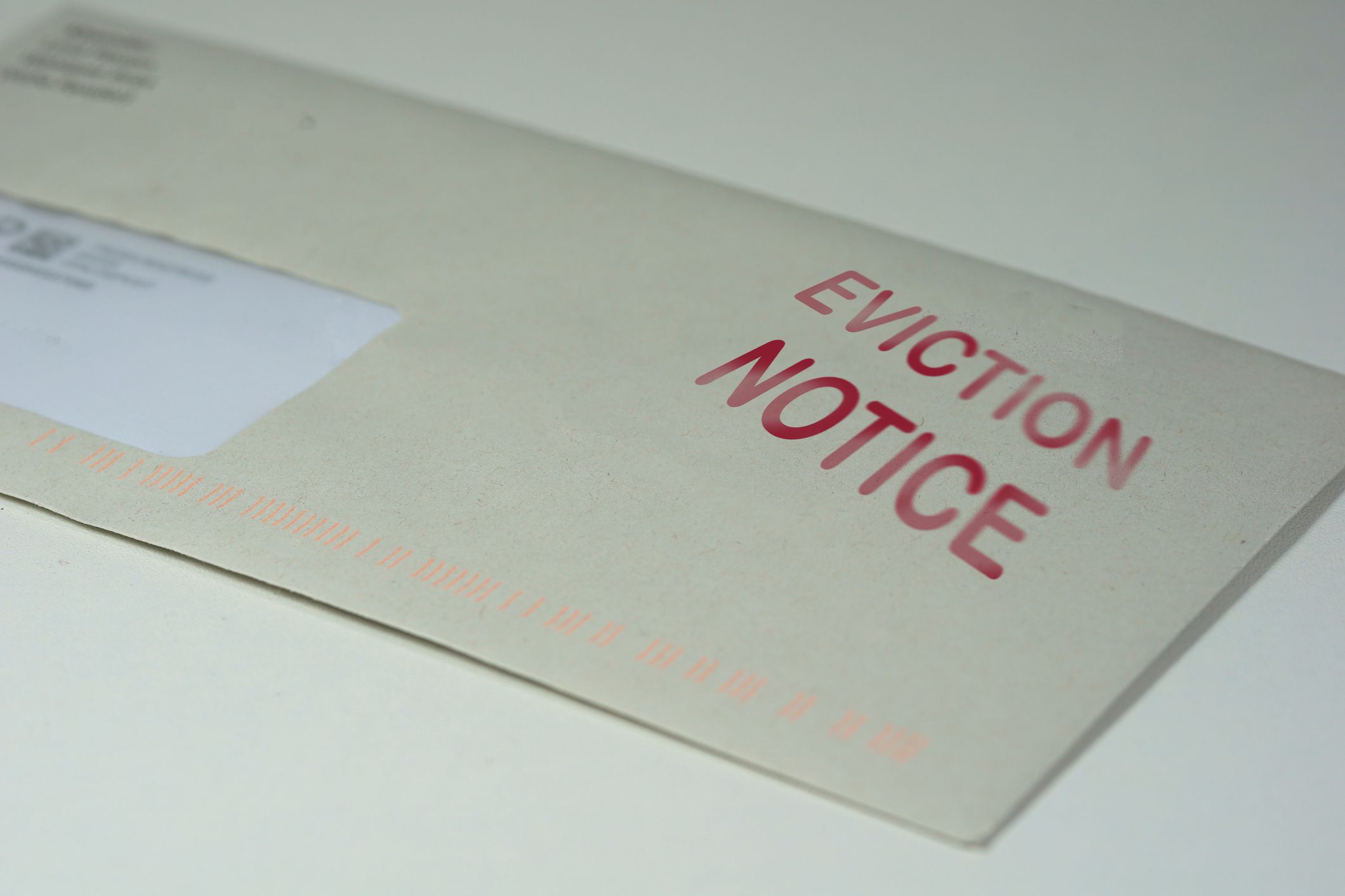 Envelop for an eviction notice to a defaulting renter in due to missed rent in recession