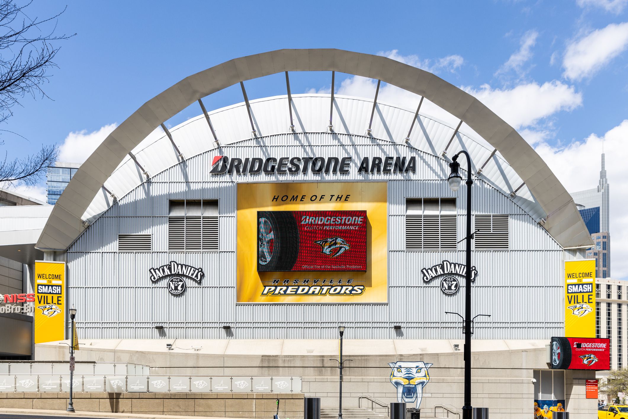 Nashville, TN, USA - March 28, 2021: The Bridgestone Arena is home to the Nashville Predators, located in the downtown Nashville. The venue holds hockey games, concerts, and other events.