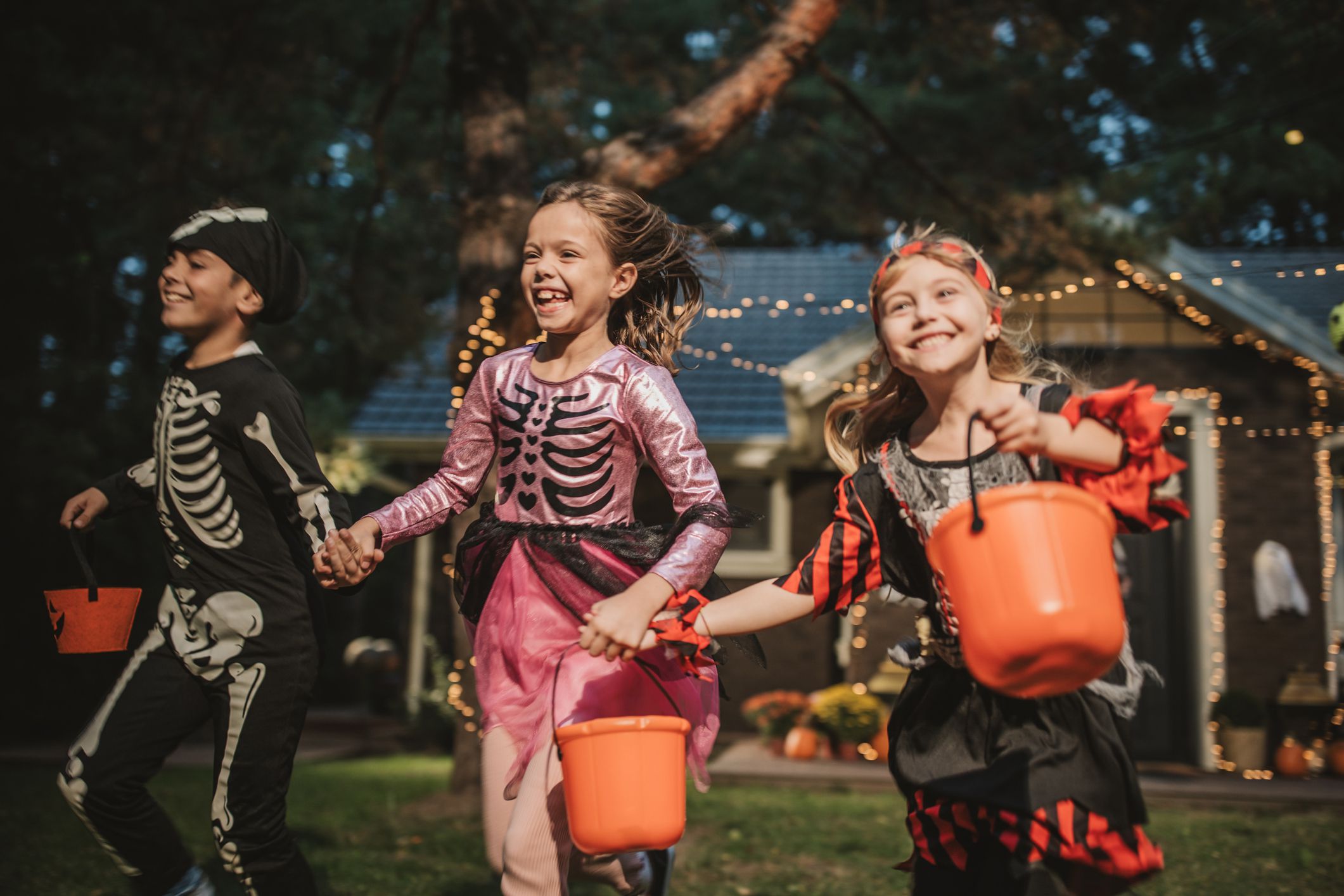 Young kids trick or treating during Halloween.