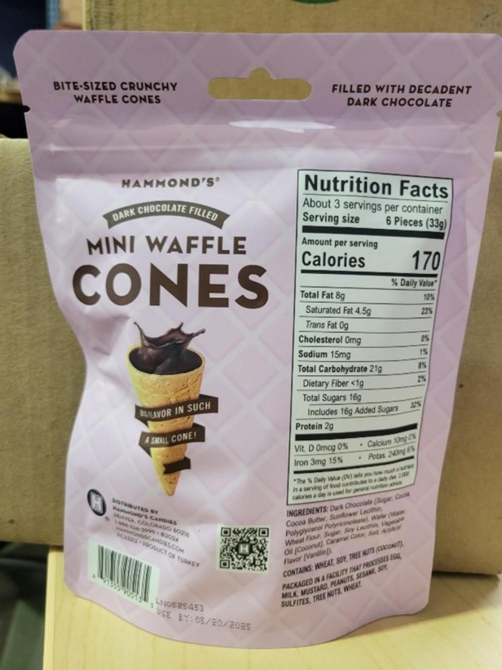 Hammond’s Dark Chocolate Filled Mini Waffle Cones