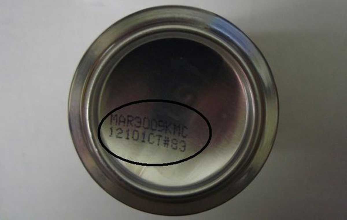 Serial code on the bottom of a can of soda
