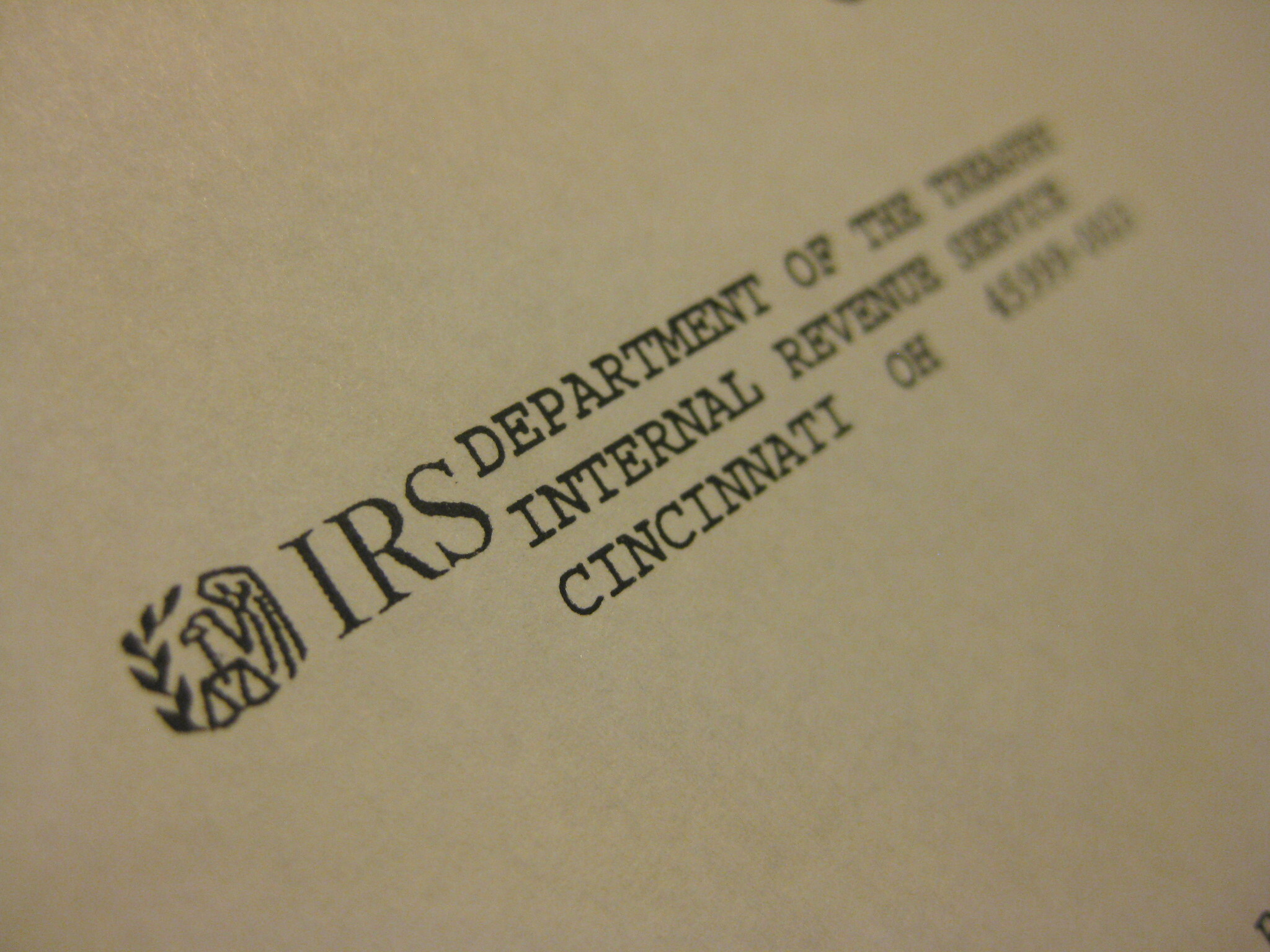 Closeup of I.R.S. Letterhead