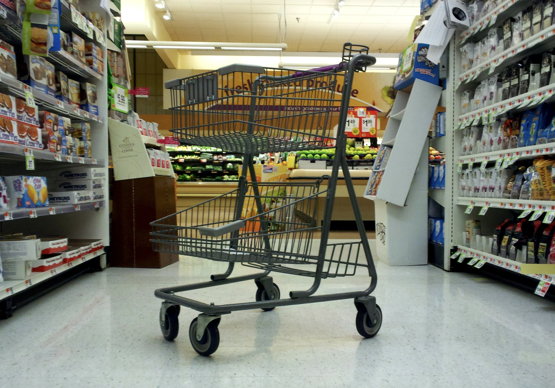 Grocery cart in the middle of the aisle