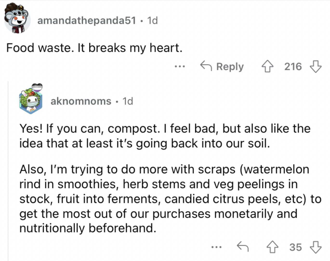 Reddit screenshot on the value of composting.