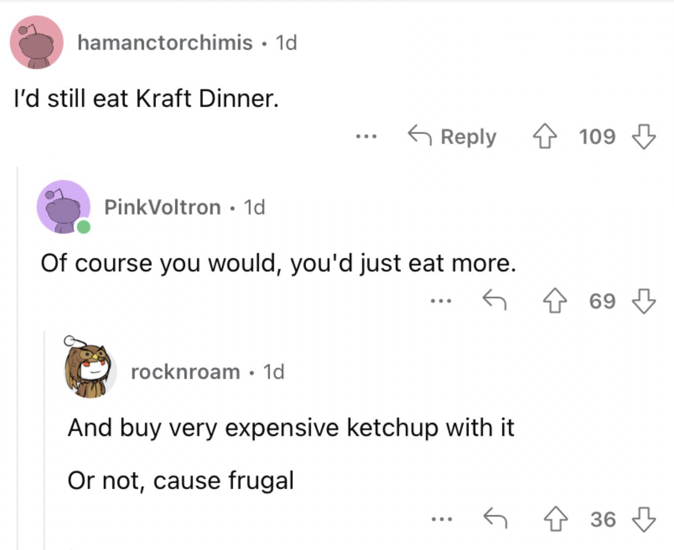 Reddit screenshot about how Kraft dinners are actually really good.