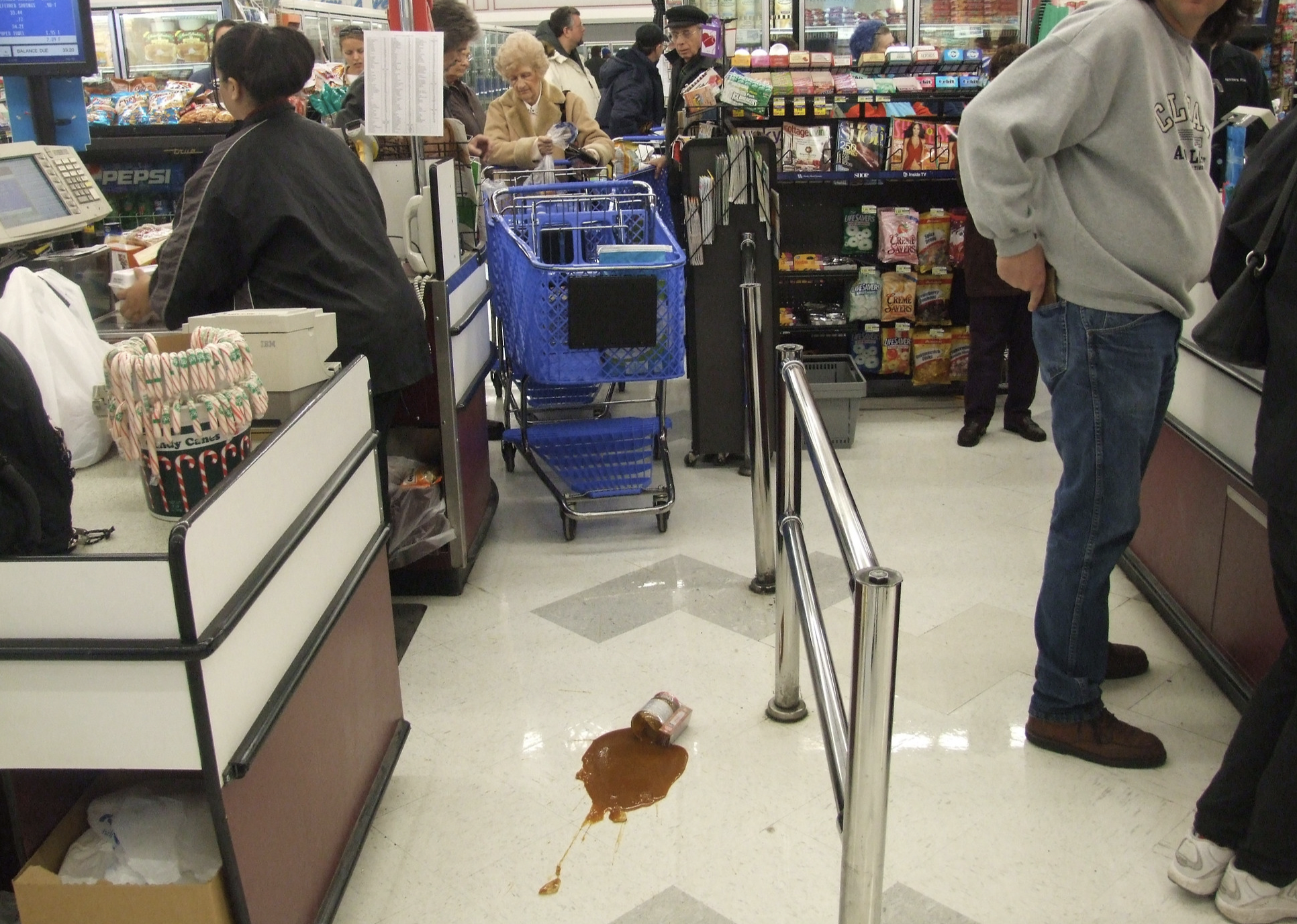 Broken jar at the grocery store