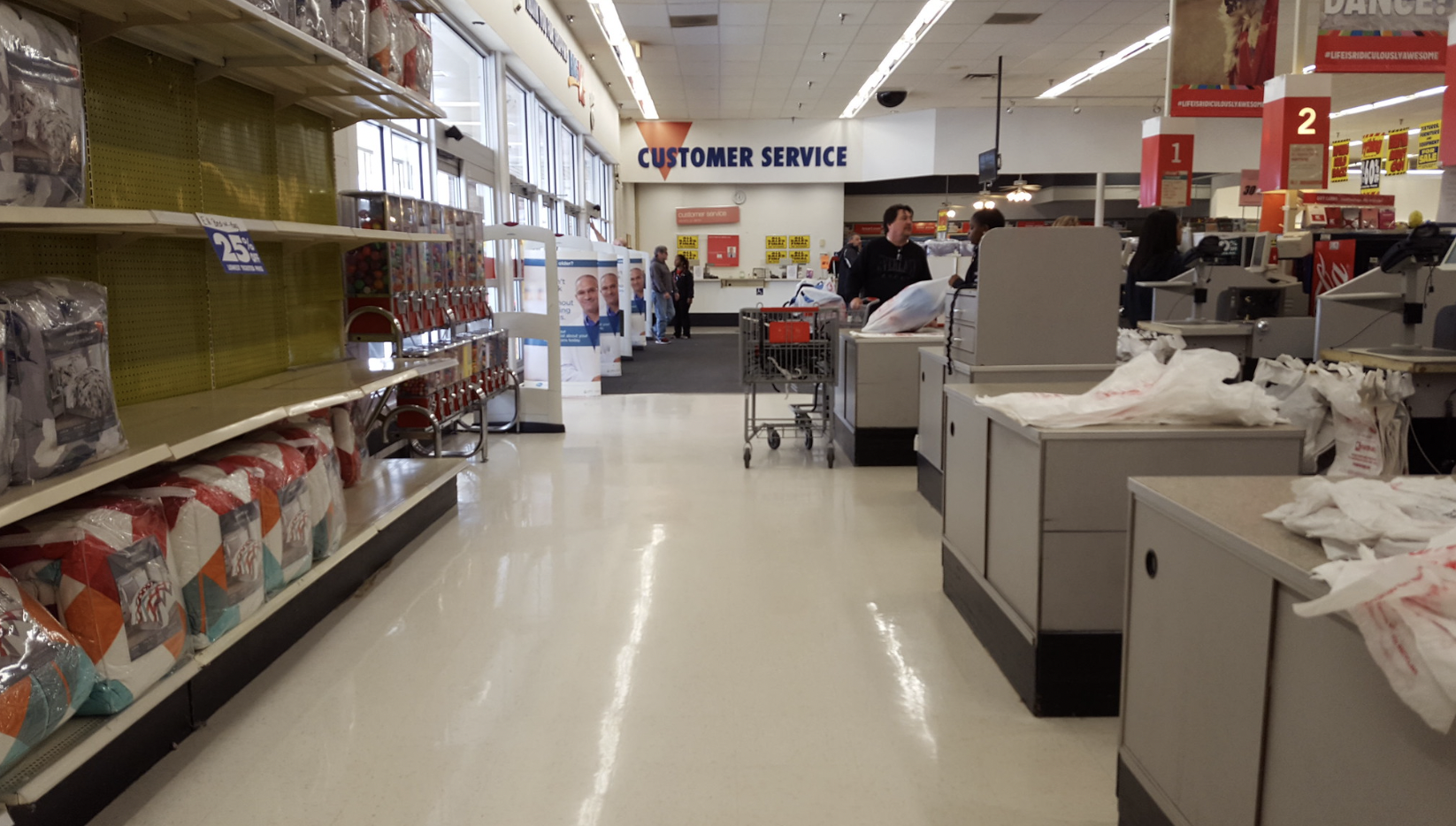 Grocery store entrance and checkout