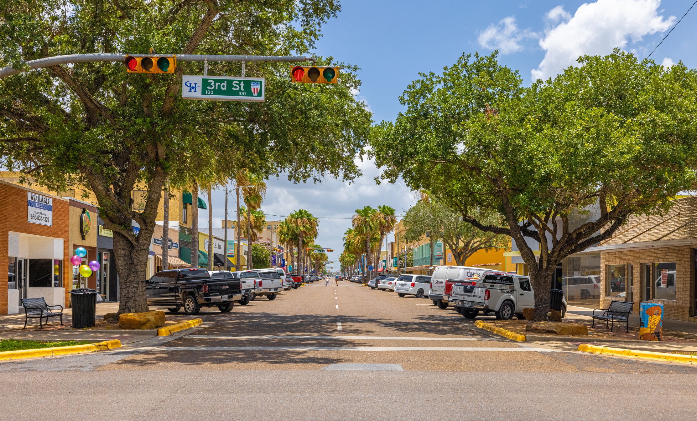 Harlingen, Texas, USA - June 24, 2021: The old business district on Jackson Avenue