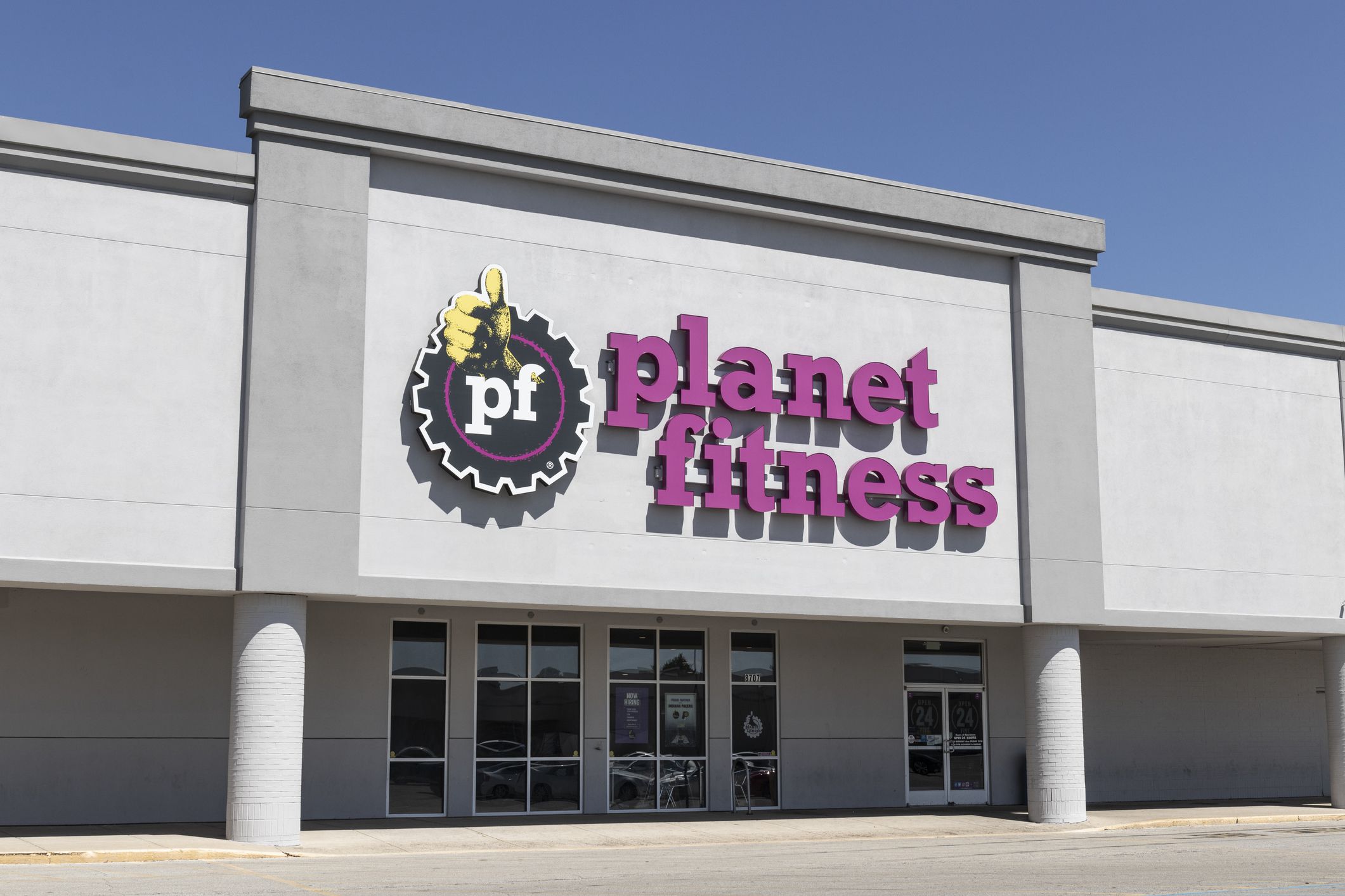 Greenwood - Circa August 2022: Planet Fitness local gym and workout center. Planet Fitness markets itself as a Judgment Free Zone.