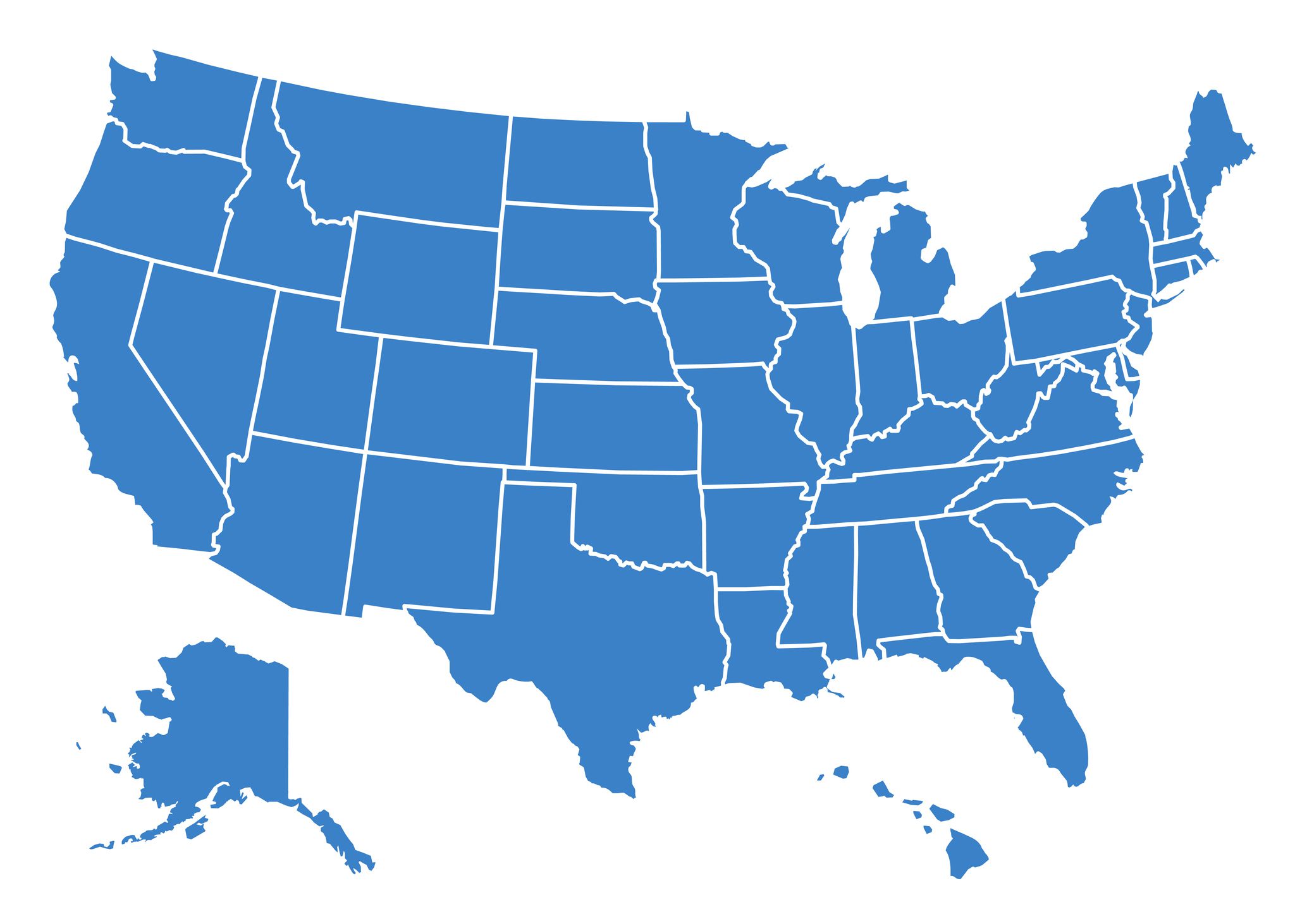 United States of America map isolated. USA map with division on states - stock vector
