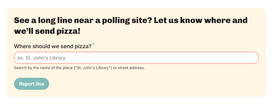 Pizza to the Polls website screenshot