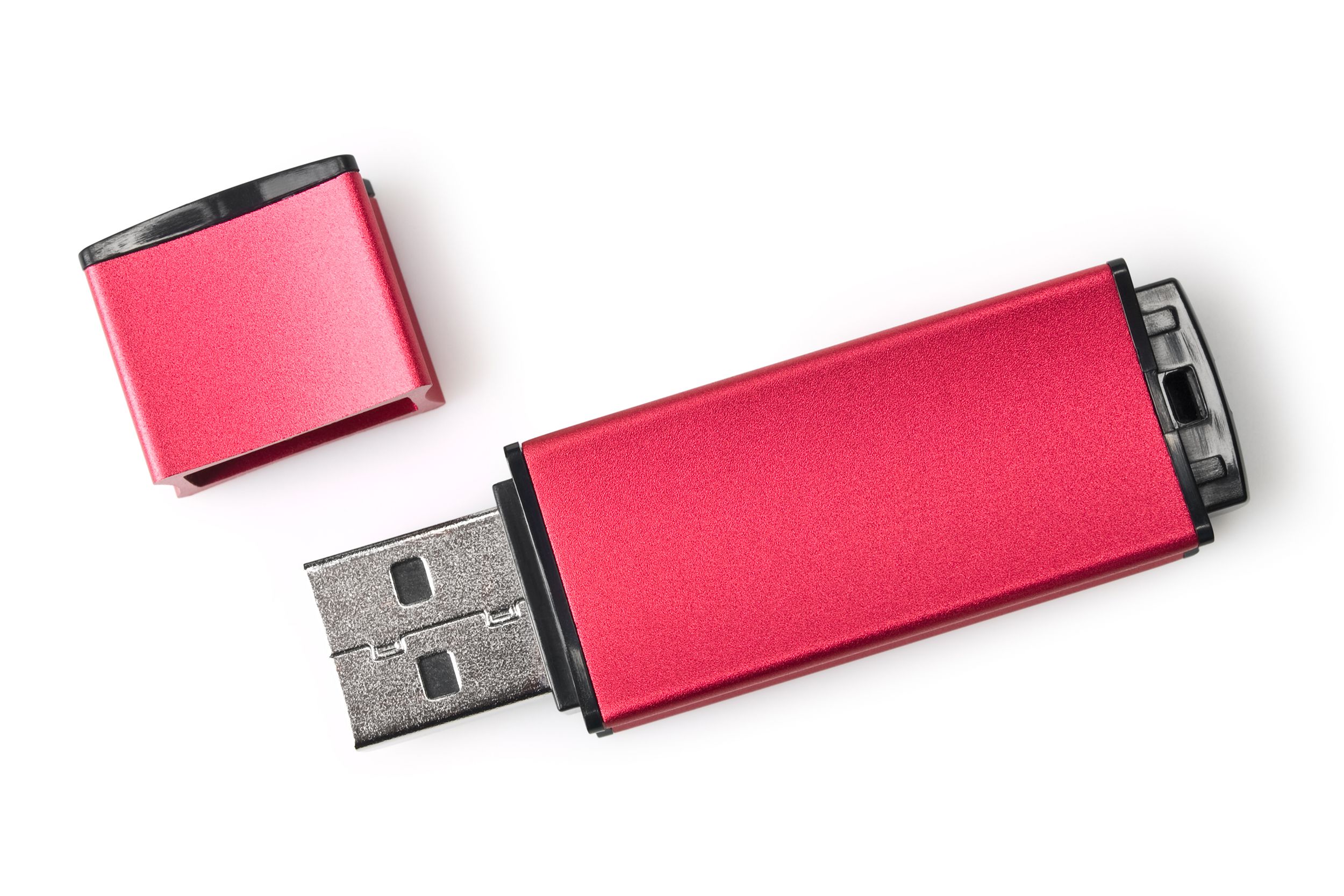 Magenta glitter flash drive with matching lid on a white background