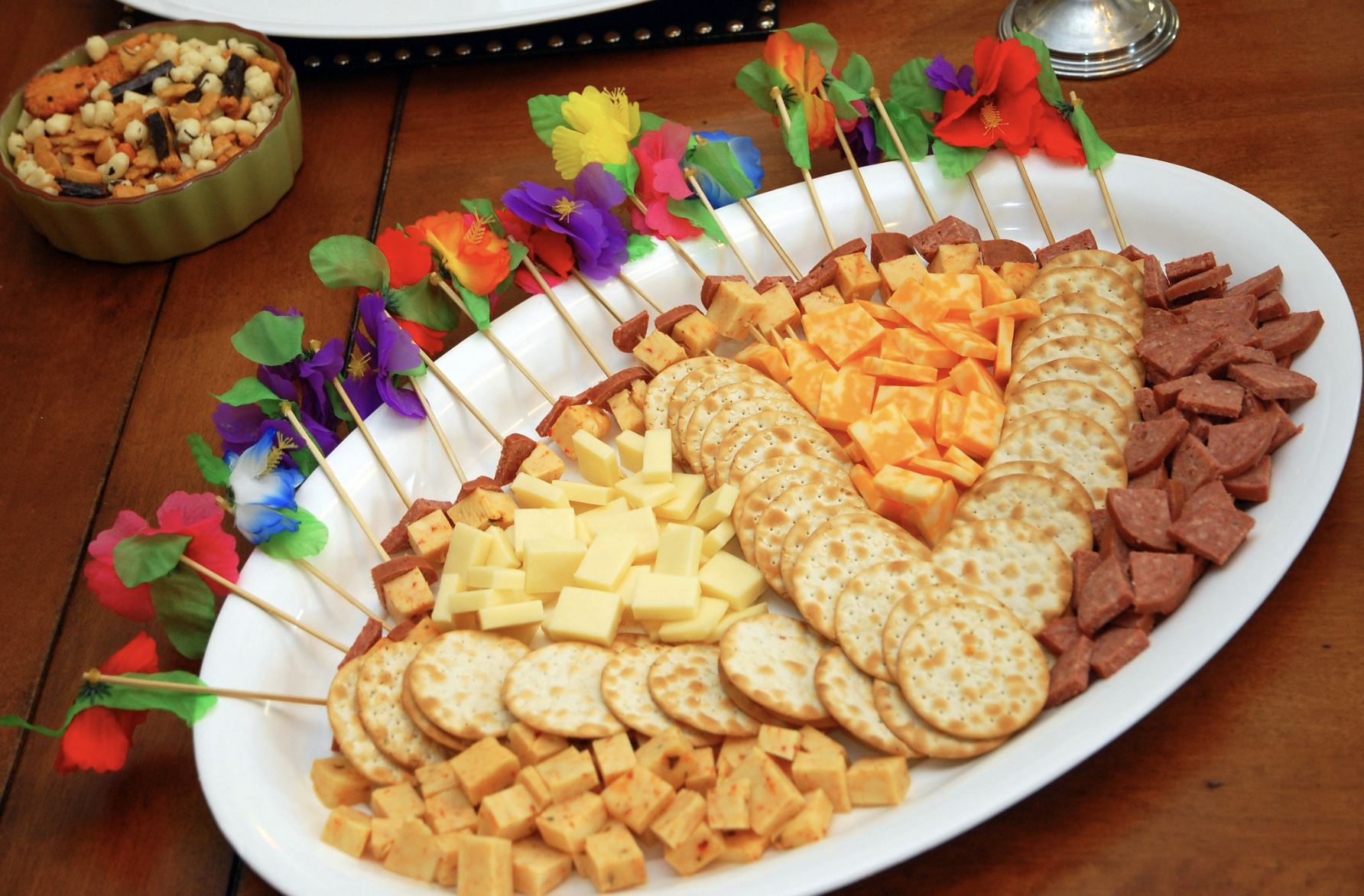 Cheese, sausage, and crackers