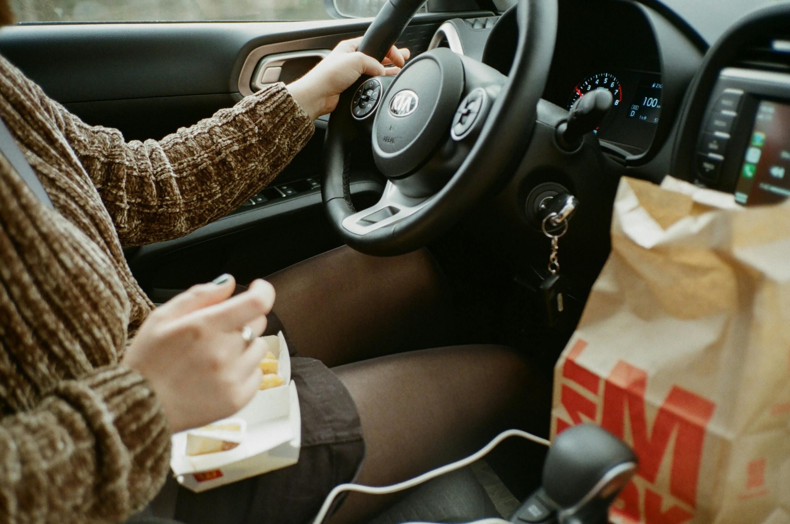 Eating fast food in the car