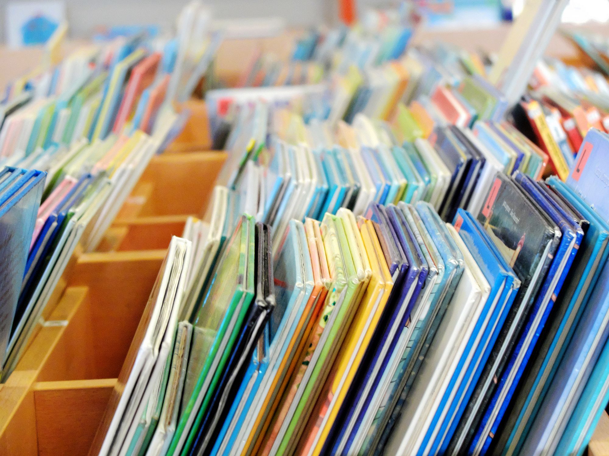 Children's books at a thrift store