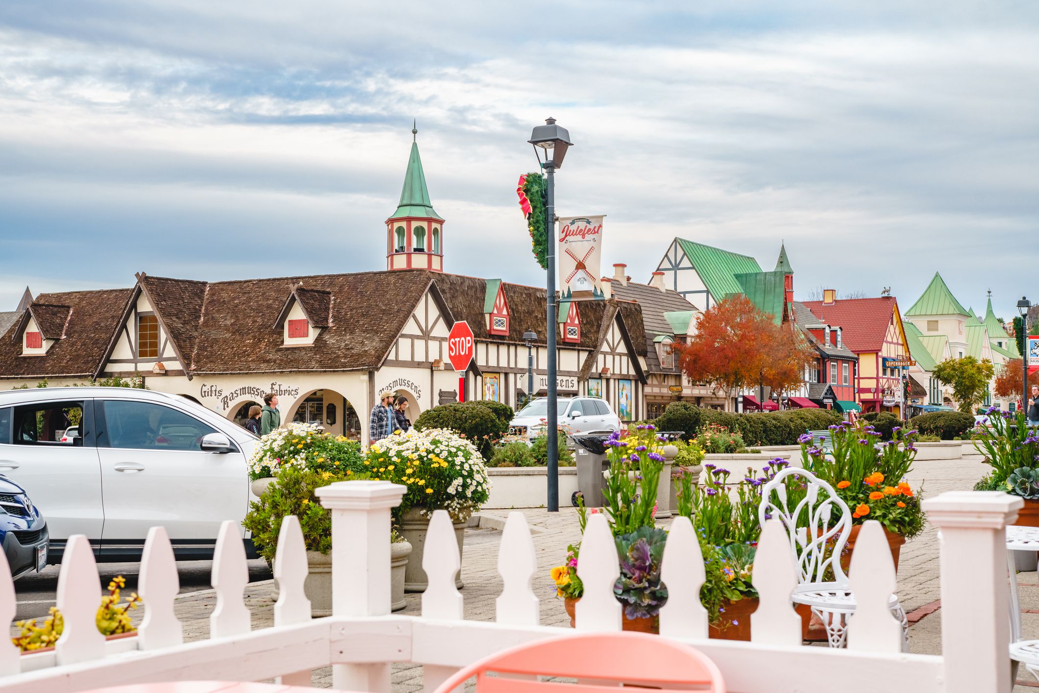 Solvang, California, USA - December 8, 2022 Solvang Main Street. Architecture, street view, traditional Danish Style, little Denmark in California